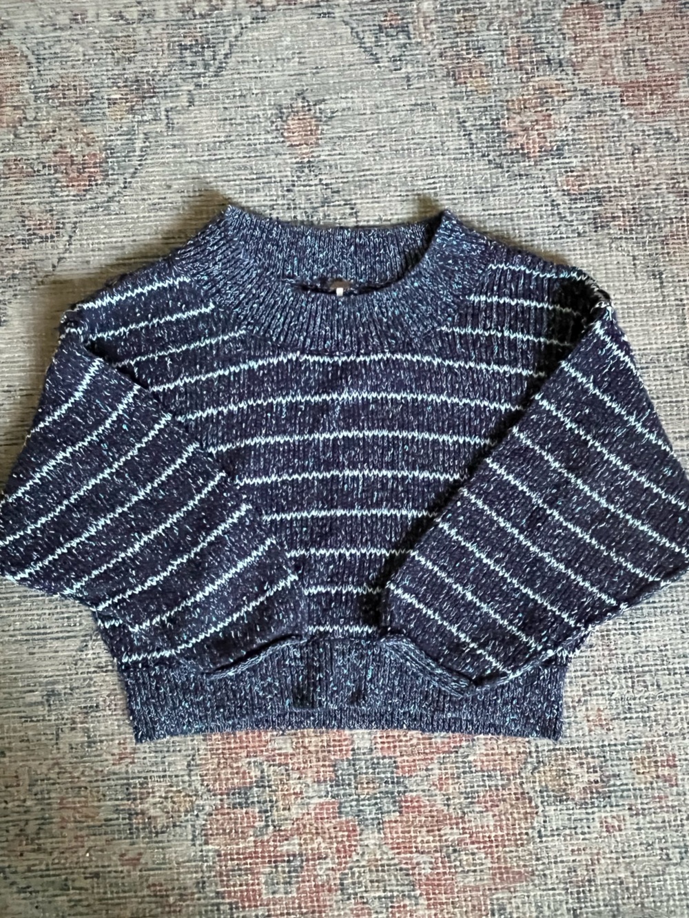 Free People Chunky Knit Navy Striped Sweater